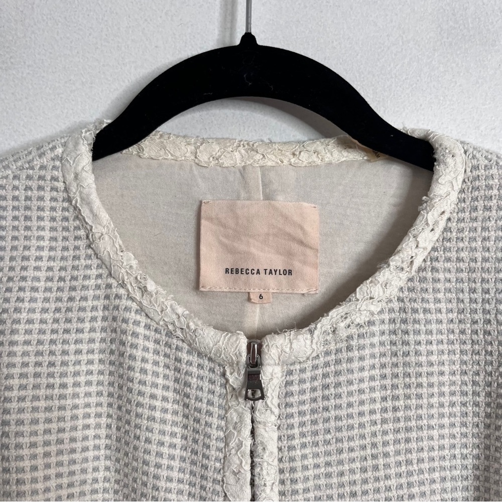Rebecca Taylor Tweed Zip Front Blazer Collarless Jacket Business Women's 6 Lace - Picture 3 of 13